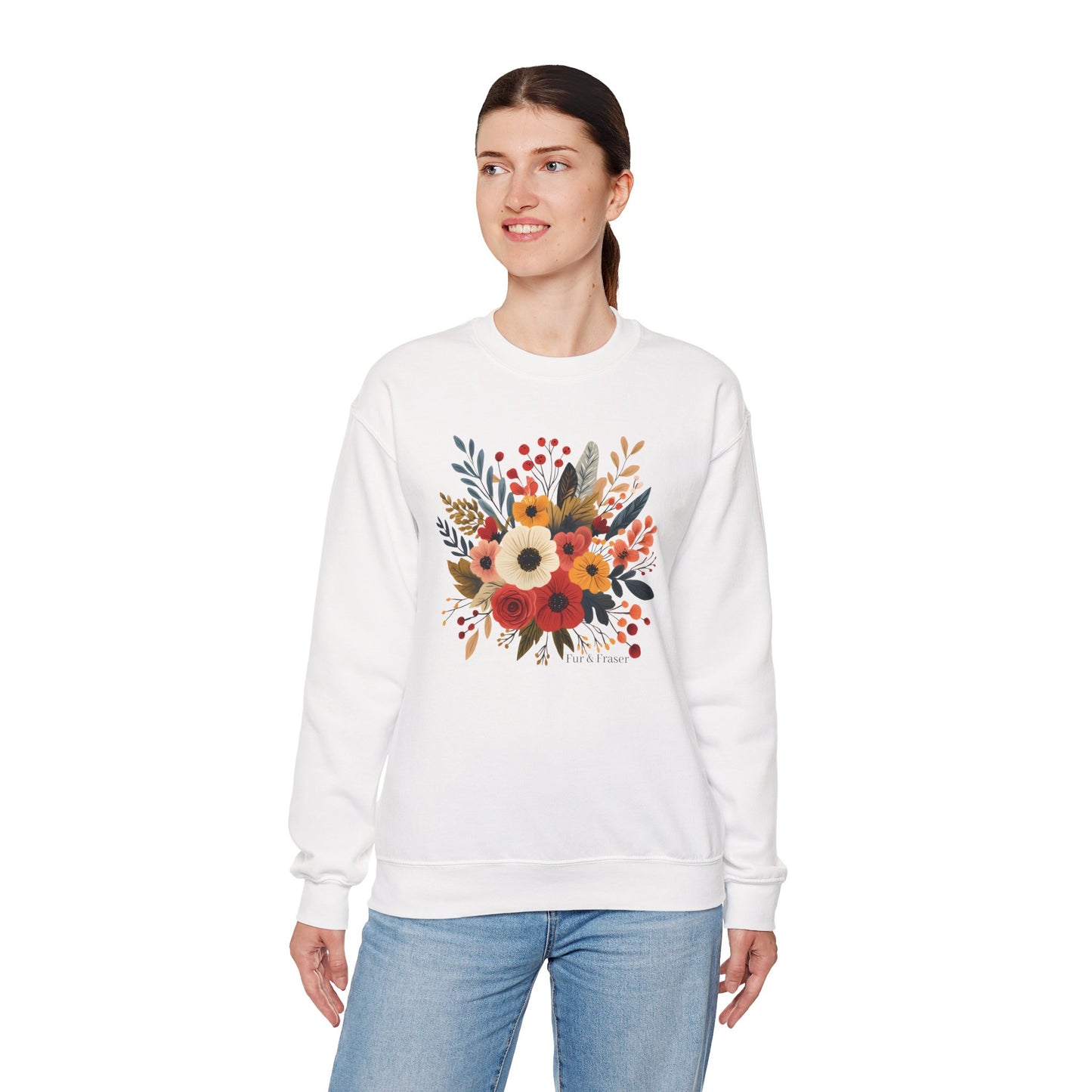 Floral Bouquet Crewneck Sweatshirt — Autumn Wildflower Graphic