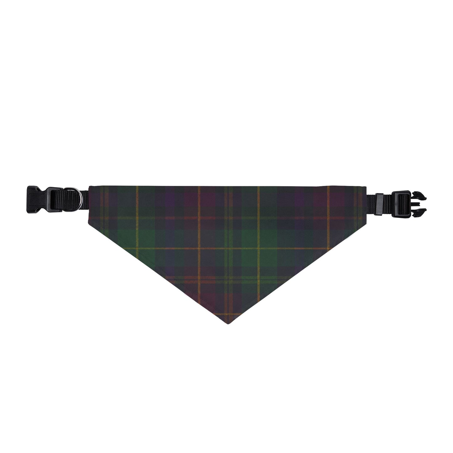 Clip-On Pet Bandana — Dark Green Plaid Collar Scarf for Dogs & Cats