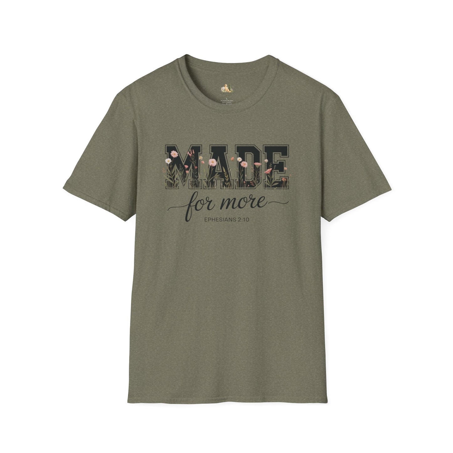 Made For More T-Shirt – Floral Script Christian Faith Tee (Ephesians 2:10) Light Weight, Ultra Soft Tee
