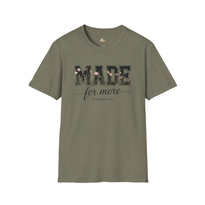 Made For More T-Shirt – Floral Script Christian Faith Tee (Ephesians 2:10) Light Weight, Ultra Soft Tee
