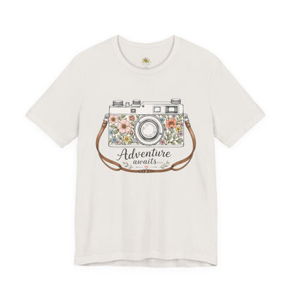 Floral Vintage Camera Adventure Awaits T-Shirt | Photography Travel Tee