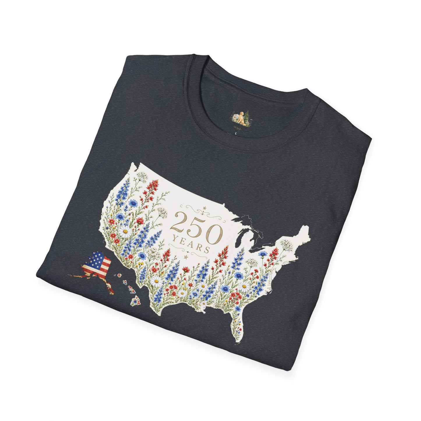 Unisex 250 Years USA Floral Map T-Shirt — Patriotic Anniversary Graphic Tee (Light weight Ulta Soft T-Shirt)