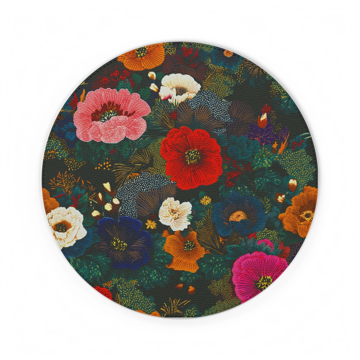 Floral PU Leather Mouse Mat — Vintage Dark Garden Desk Pad