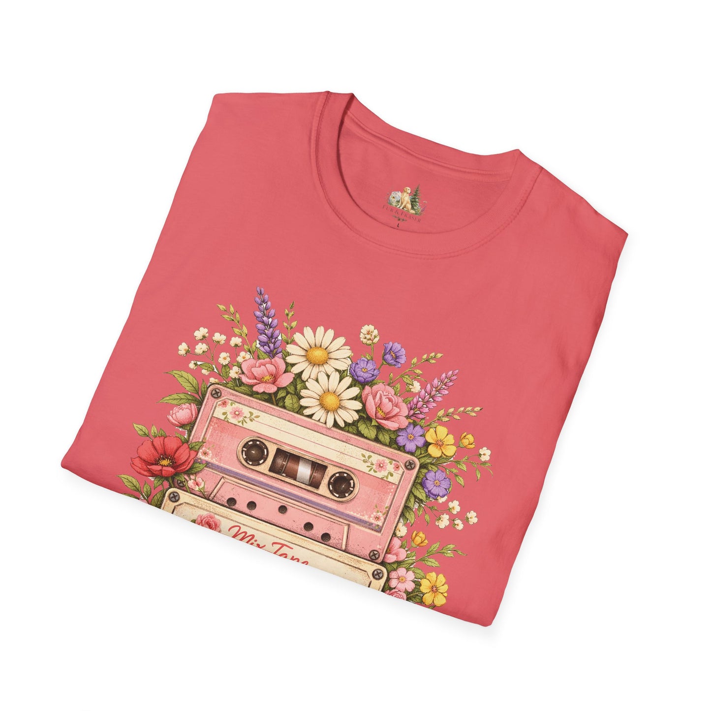 Retro Floral Cassette T-Shirt — Mix Tape Design for Music Lovers (Light Weight Ulta Soft Tee)