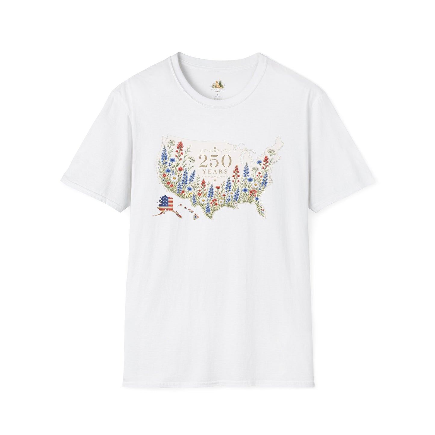 Unisex 250 Years USA Floral Map T-Shirt — Patriotic Anniversary Graphic Tee (Light weight Ulta Soft T-Shirt)
