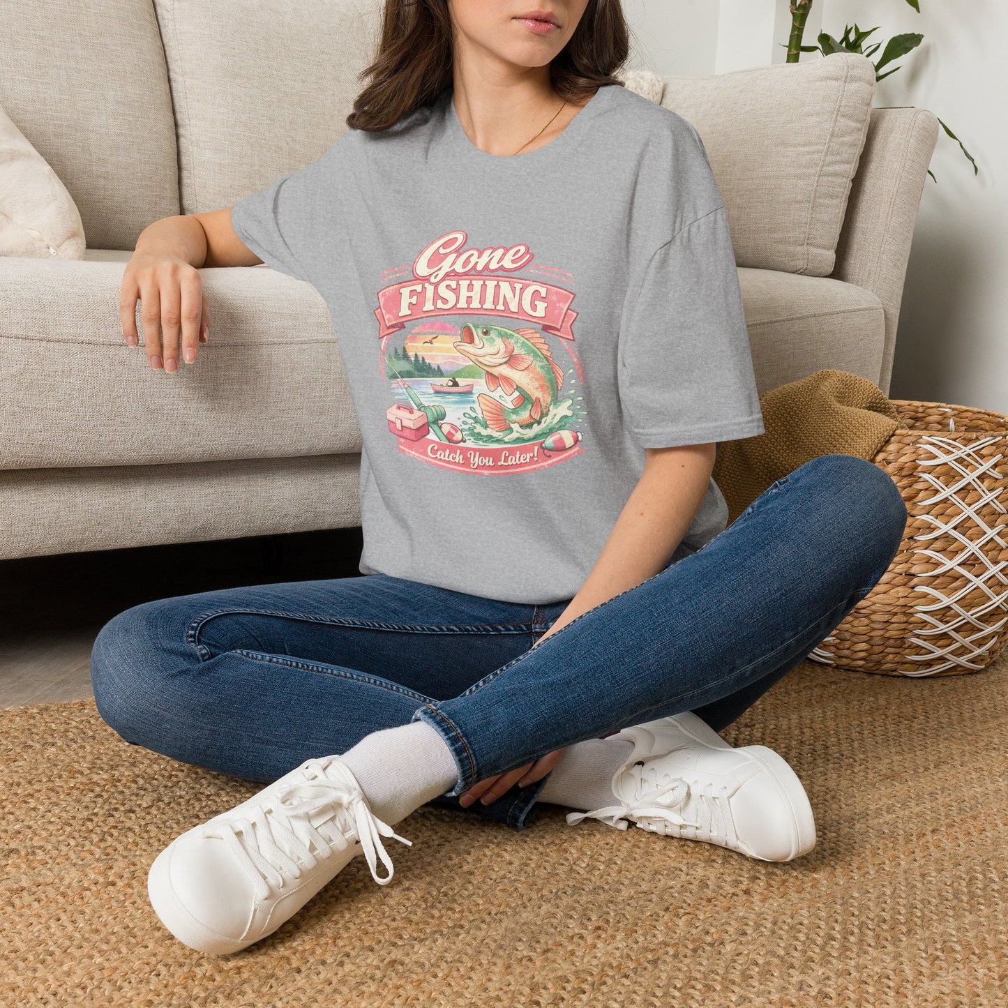 Gone Fishing T-Shirt – Retro Bass Fishing Graphic Tee (Catch You Later) Light Weight, Ultra Soft Tee