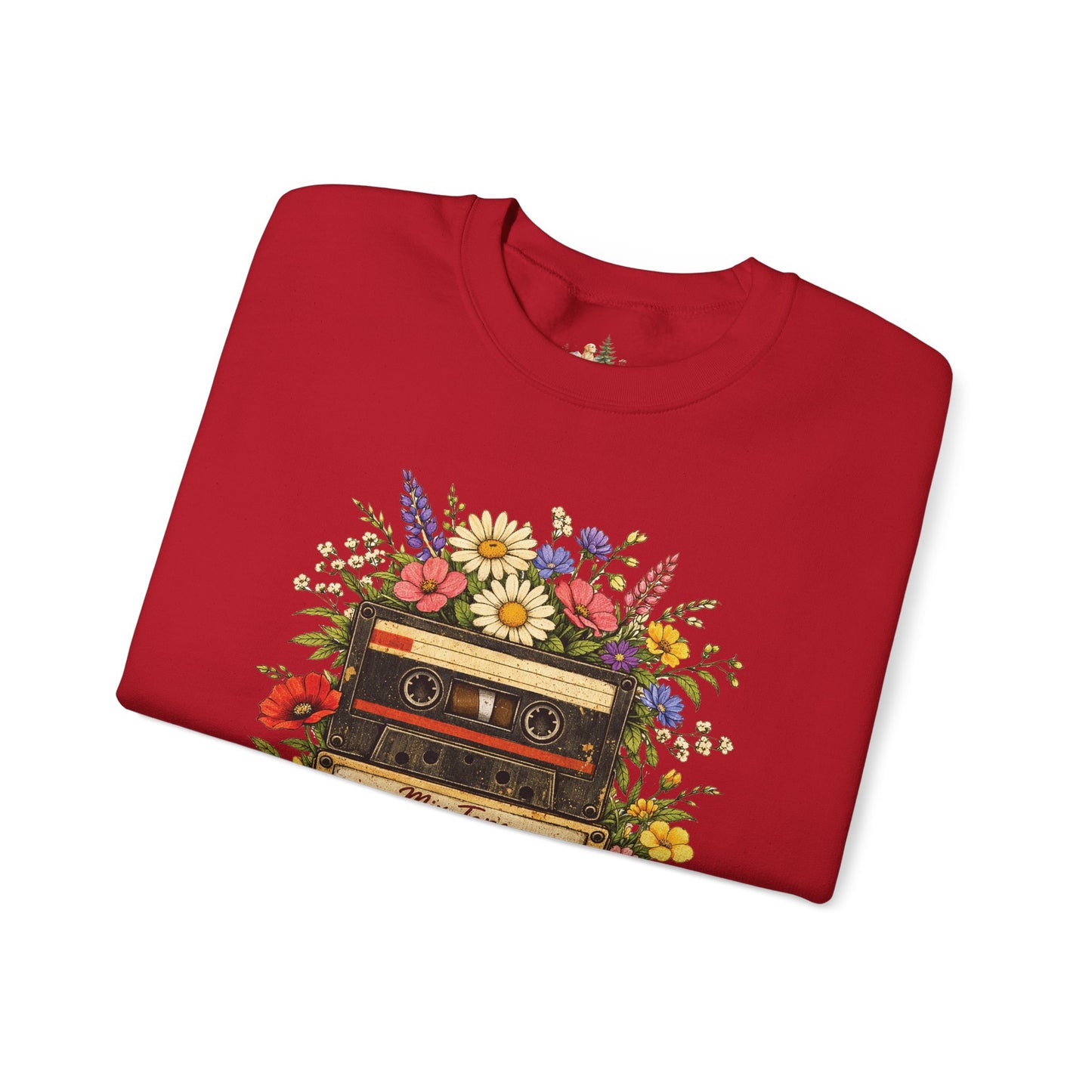 Retro Cassette Floral Sweatshirt — Vintage Tape Player Crewneck