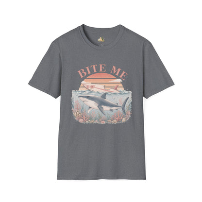 Bite Me Shark T-Shirt — Retro Ocean Sunset Graphic Tee (Light Weight, Ultra Soft)