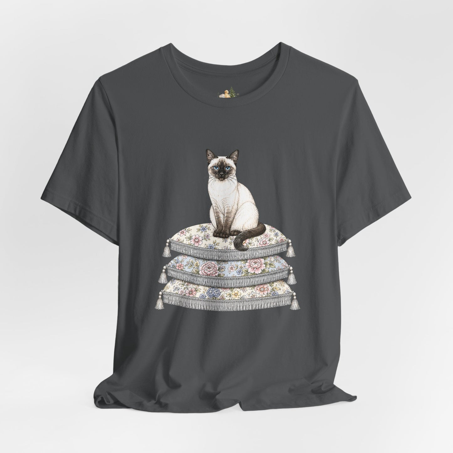 Siamese Cat on Floral Pillows T-Shirt | Vintage Pet Illustration