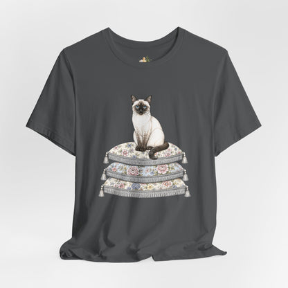 Siamese Cat on Floral Pillows T-Shirt | Vintage Pet Illustration