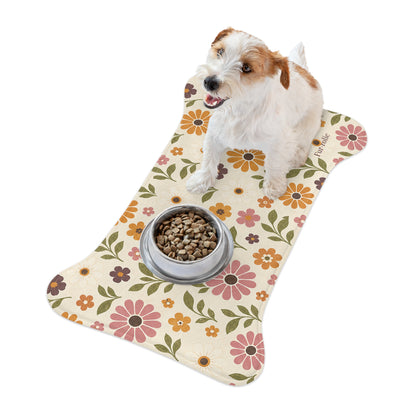 Floral Retro Dog Bone Feeding Mat — Non-Slip Pet Bowl Placemat