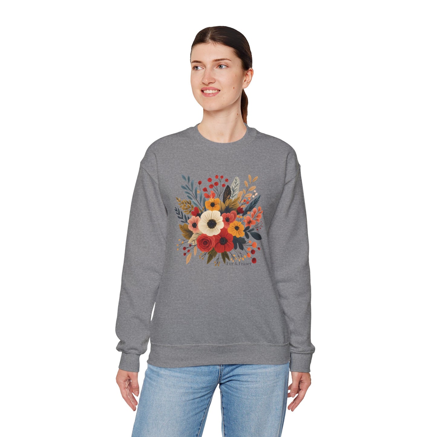 Floral Bouquet Crewneck Sweatshirt — Autumn Wildflower Graphic