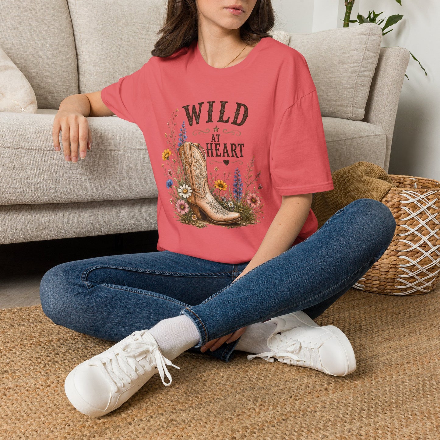 Wild at Heart Cowboy Boot T-Shirt – Floral Western Graphic Tee (Light Weight, Ultra Soft Tee)