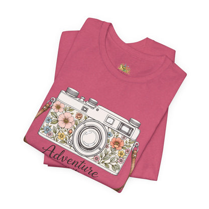 Floral Vintage Camera Adventure Awaits T-Shirt | Photography Travel Tee