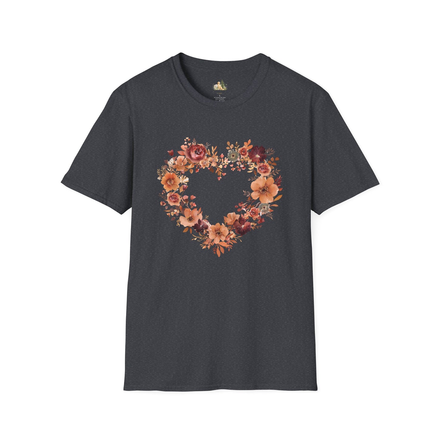 Floral Heart Tee — Women's Heart Wreath Graphic T-Shirt, Romantic Floral Gift