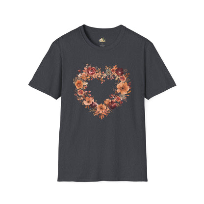 Floral Heart Tee — Women's Heart Wreath Graphic T-Shirt, Romantic Floral Gift