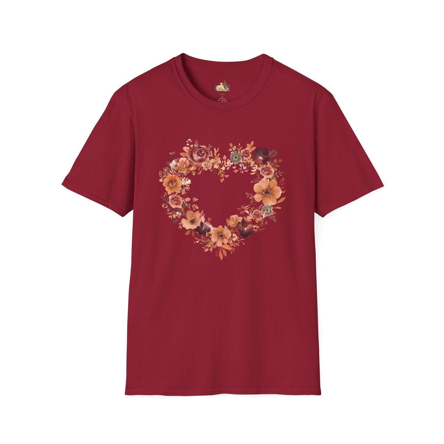 Floral Heart Tee — Women's Heart Wreath Graphic T-Shirt, Romantic Floral Gift