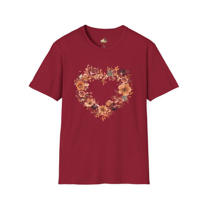 Floral Heart Tee — Women's Heart Wreath Graphic T-Shirt, Romantic Floral Gift