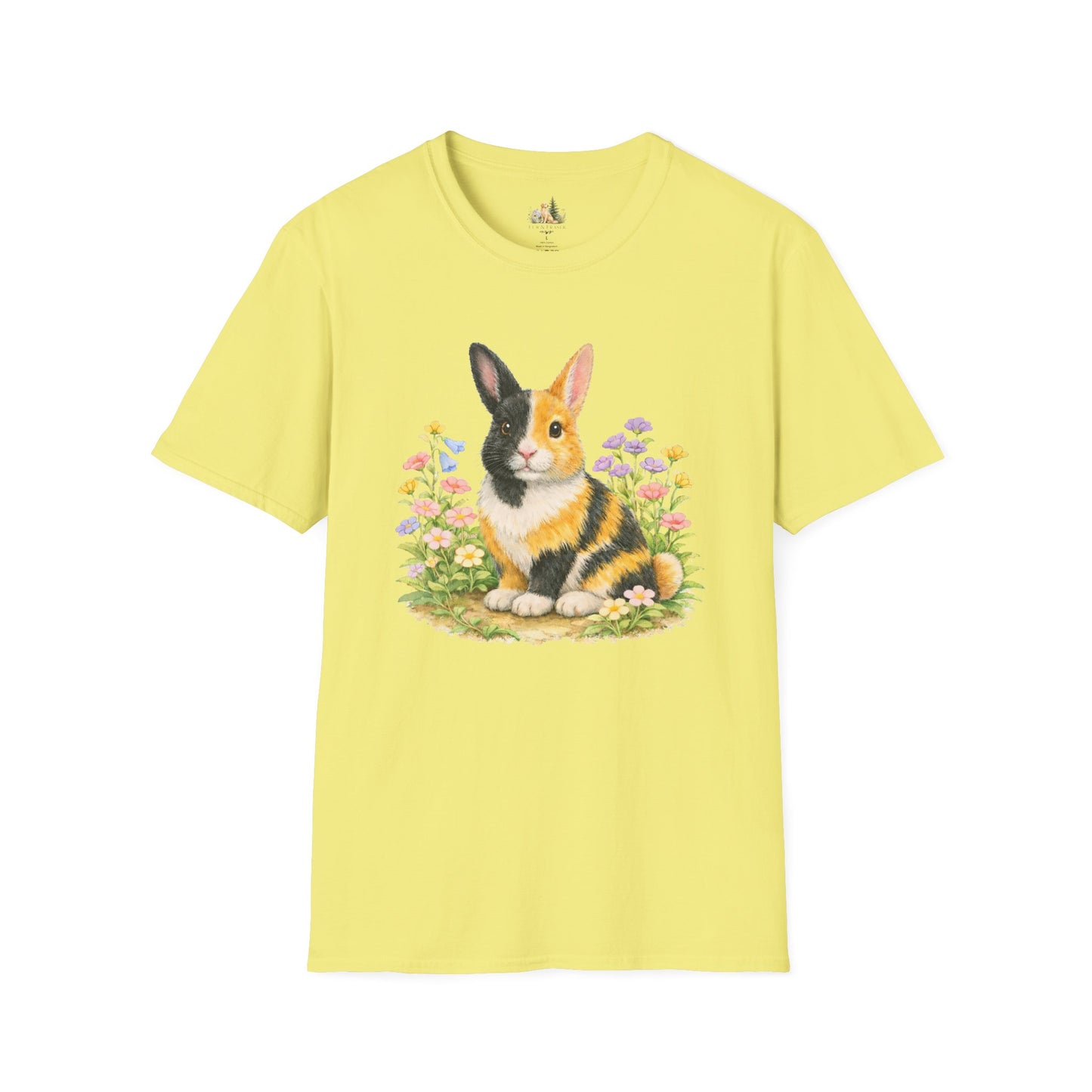 Harlequin Rabbit Floral T-Shirt (Light Weight, Ultra Soft)