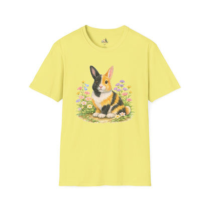 Harlequin Rabbit Floral T-Shirt (Light Weight, Ultra Soft)