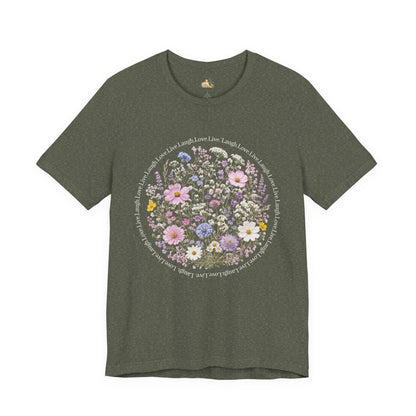 Wildflower Circle T-Shirt — Floral 'Love' Typography Tee