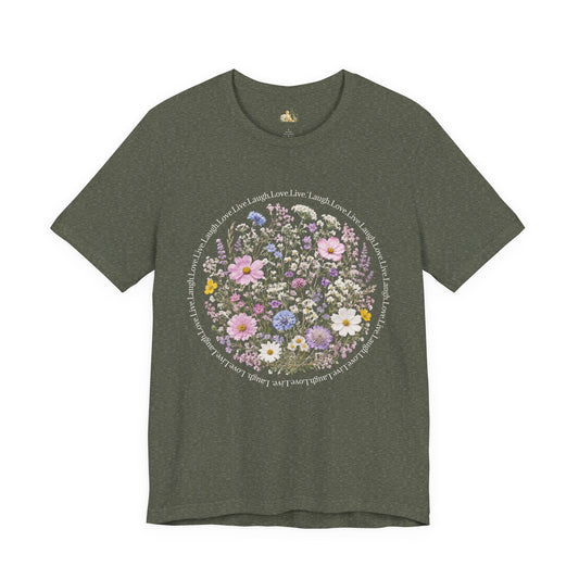 Wildflower Circle T-Shirt — Floral 'Love' Typography Tee