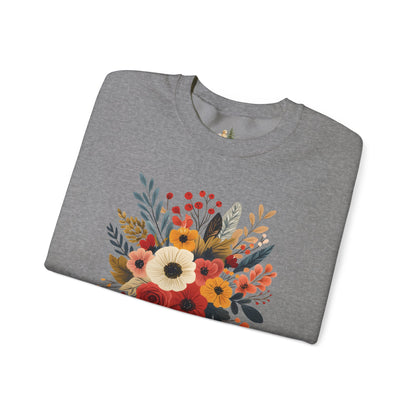 Floral Bouquet Crewneck Sweatshirt — Autumn Wildflower Graphic
