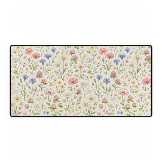 Floral Meadow Desk Mat — Vintage Wildflower Mousepad & Workspace Protector
