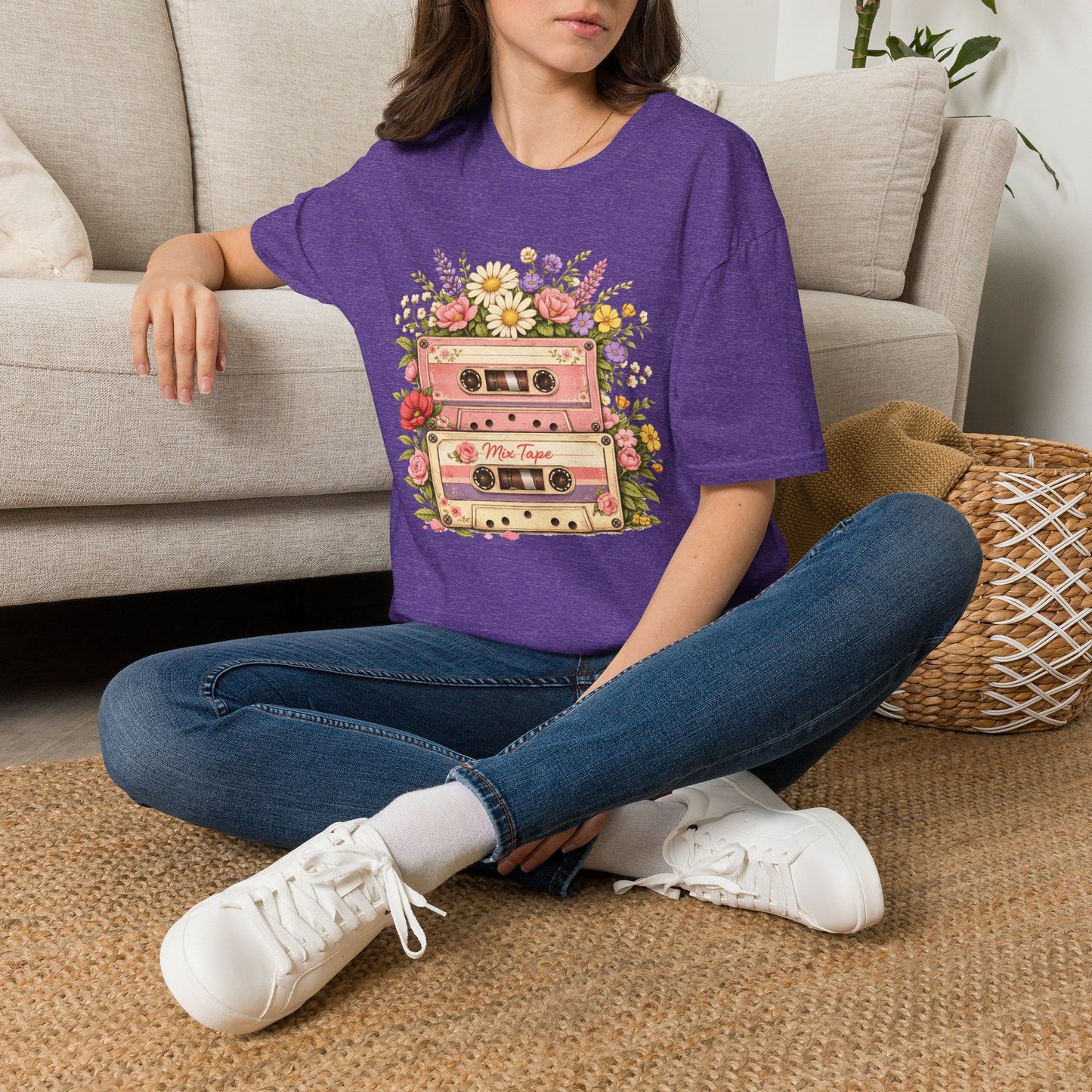 Retro Floral Cassette T-Shirt — Mix Tape Design for Music Lovers (Light Weight Ulta Soft Tee)