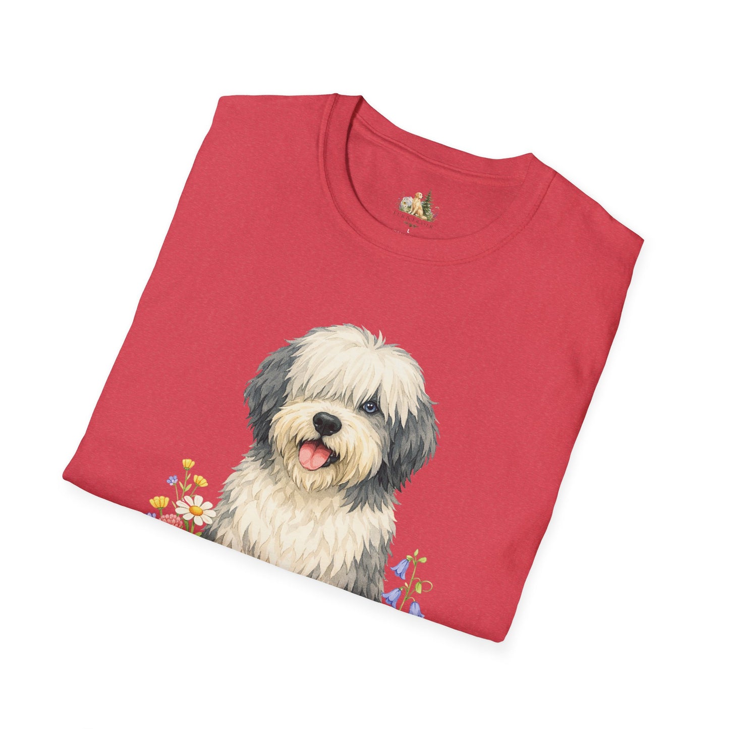 Old English Sheepdog Floral Tee — Cute Dog T‑Shirt for Dog Lovers (Light Weight, Ultra Soft Tee)
