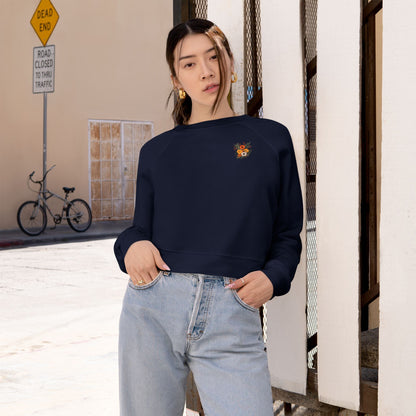 Cropped Pullover — Tiny Fiery Flowers Embroidered Fleece