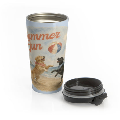 Summer Fun Dogs Stainless Steel Travel Mug — Beach Ball Retriever Design