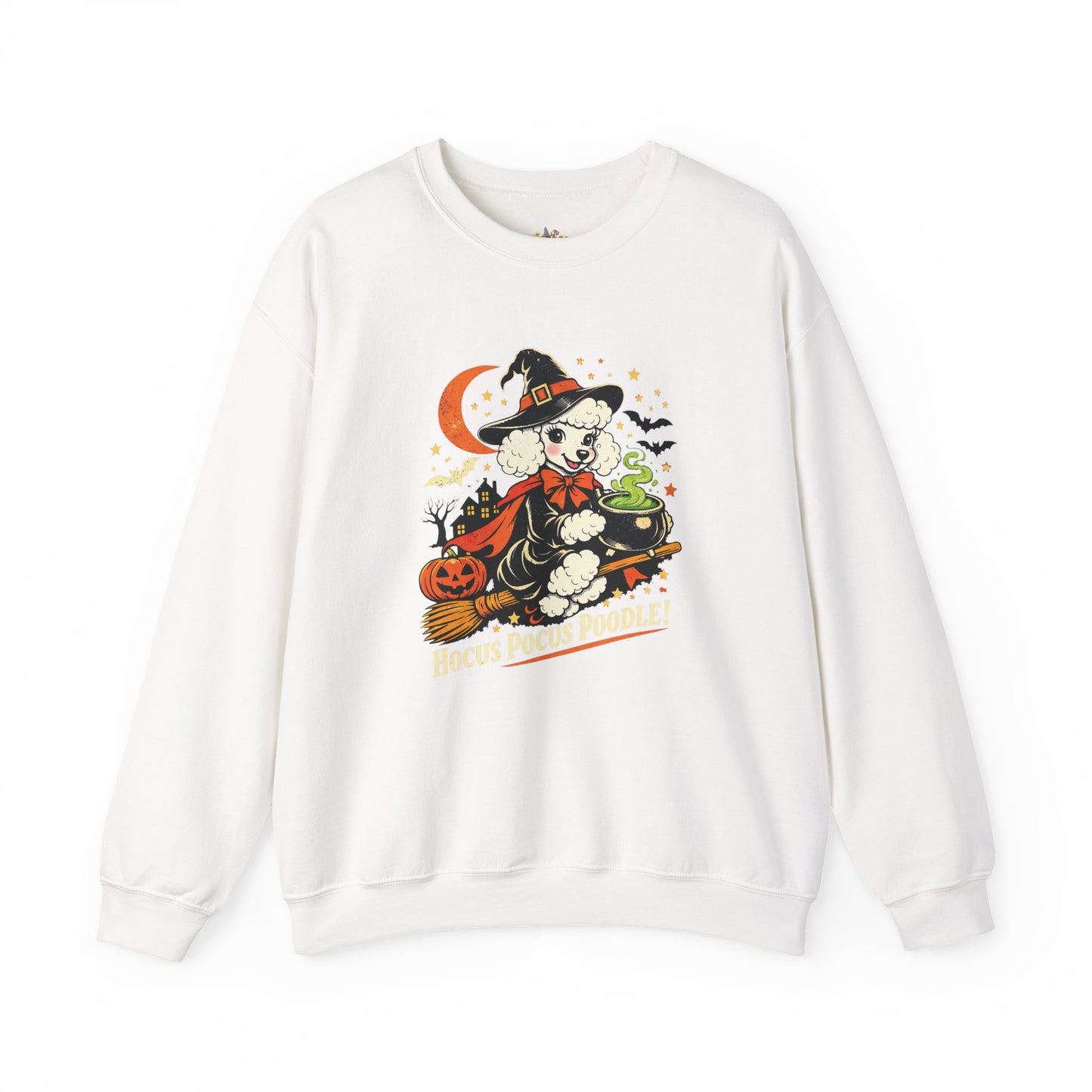 Vintage Halloween Poodle Witch Crewneck Sweatshirt — Cute Pumpkin and Poodle