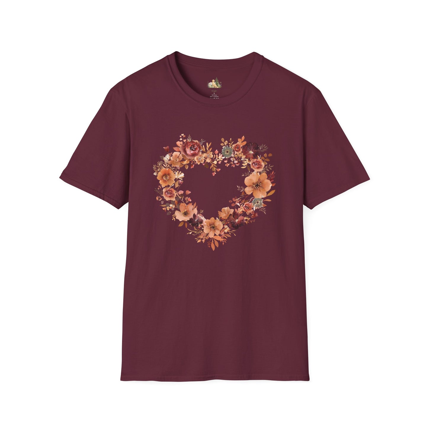 Floral Heart Tee — Women's Heart Wreath Graphic T-Shirt, Romantic Floral Gift