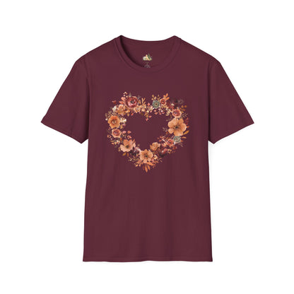 Floral Heart Tee — Women's Heart Wreath Graphic T-Shirt, Romantic Floral Gift
