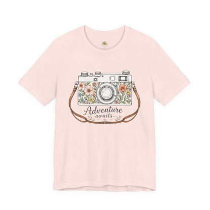 Floral Vintage Camera Adventure Awaits T-Shirt | Photography Travel Tee