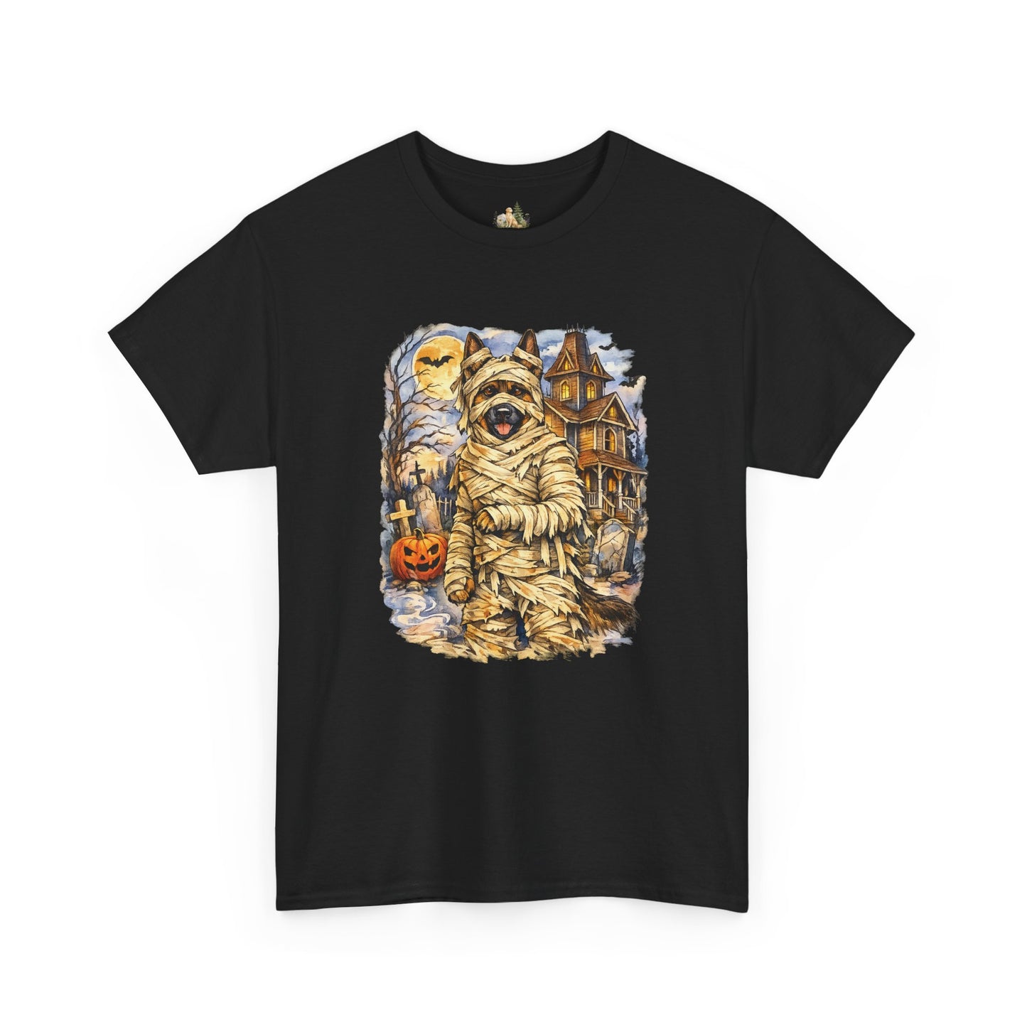 Unisex Mummy German Shepherd Halloween T-Shirt - What Tails Lurk Behind The Pines Collection (Heavy Weight Tee)
