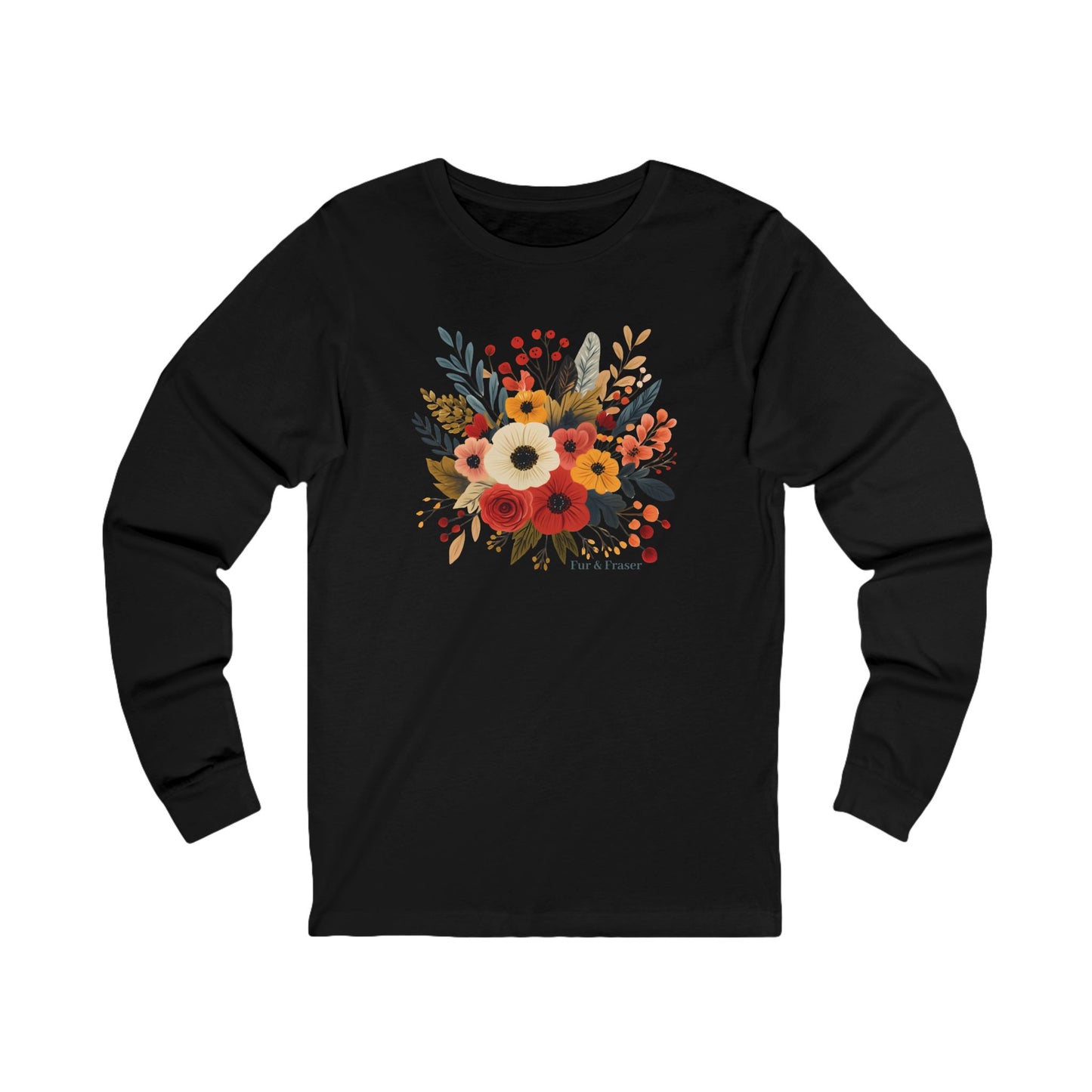 Women's Floral Bouquet Long Sleeve Tee — Autumn Wildflower Graphic