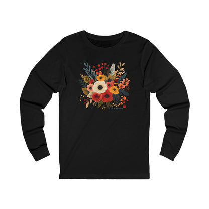 Women's Floral Bouquet Long Sleeve Tee — Autumn Wildflower Graphic