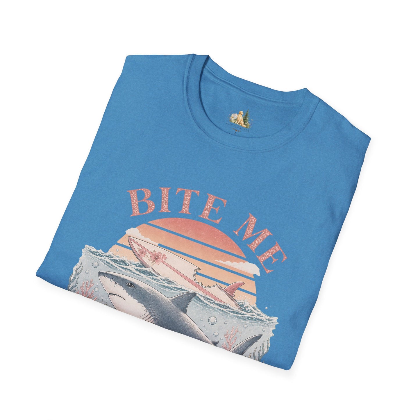 Bite Me Shark T-Shirt — Retro Ocean Sunset Graphic Tee (Light Weight, Ultra Soft)