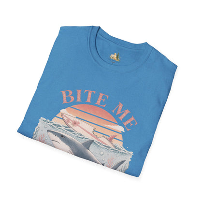 Bite Me Shark T-Shirt — Retro Ocean Sunset Graphic Tee (Light Weight, Ultra Soft)
