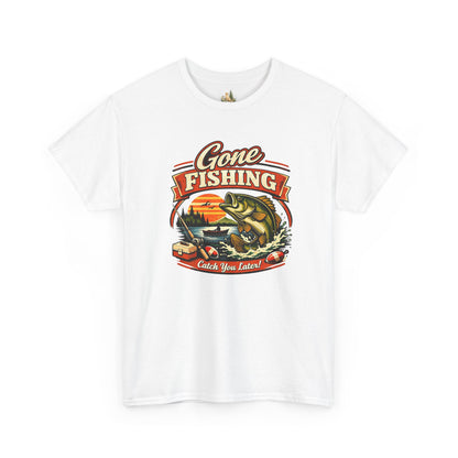 Gone Fishing Graphic Tee — "Gone Fishing, Catch You Later" Fishing T-Shirt (Heavy Weight Tee)