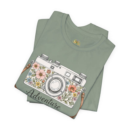 Floral Vintage Camera Adventure Awaits T-Shirt | Photography Travel Tee