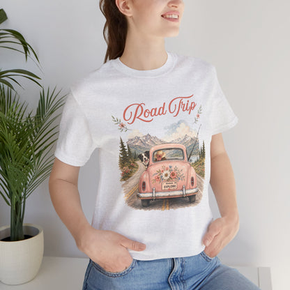Road Trip Vintage Car T-Shirt — Retro Floral Scenic Drive Tee