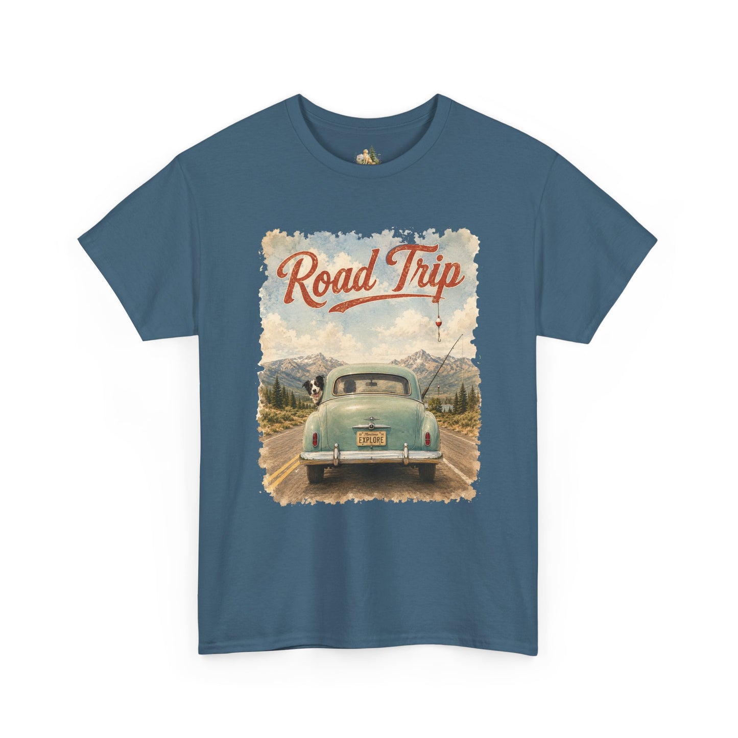 Road Trip Vintage Car T-Shirt - Retro Scenic Travel Tee (heavy Weight Tee)