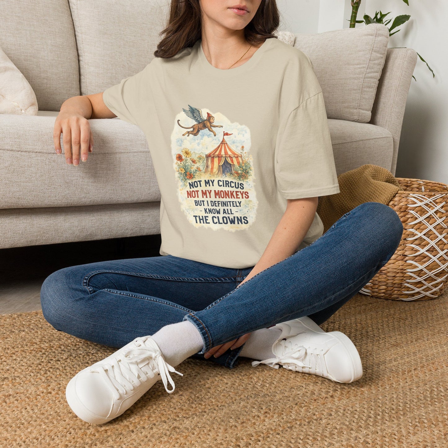 T-Shirt — Vintage Circus Monkey 'Not My Circus, Not My Monkeys' Graphic Tee (Light Weight, Ultra Soft Tee)