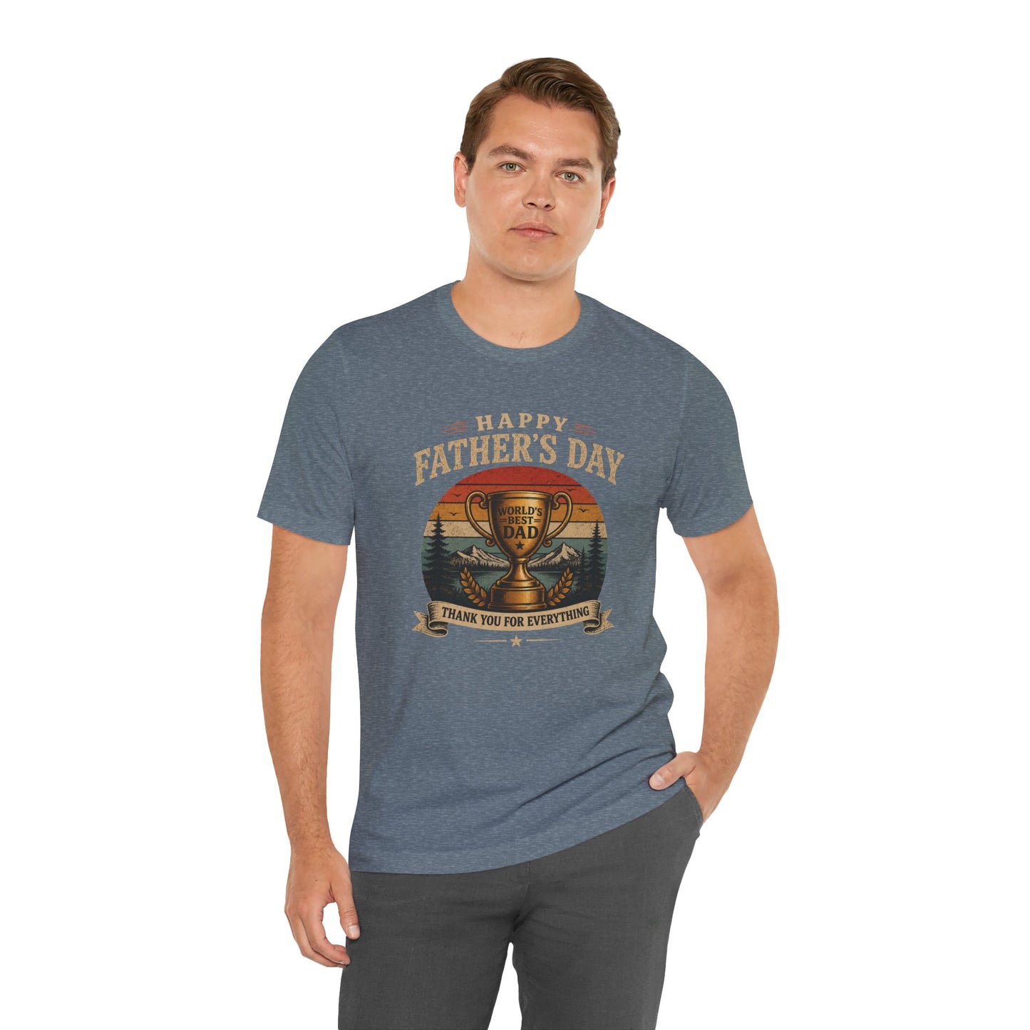 Father's Day Tee — "World's Best Dad" Trophy Vintage Camping Shirt