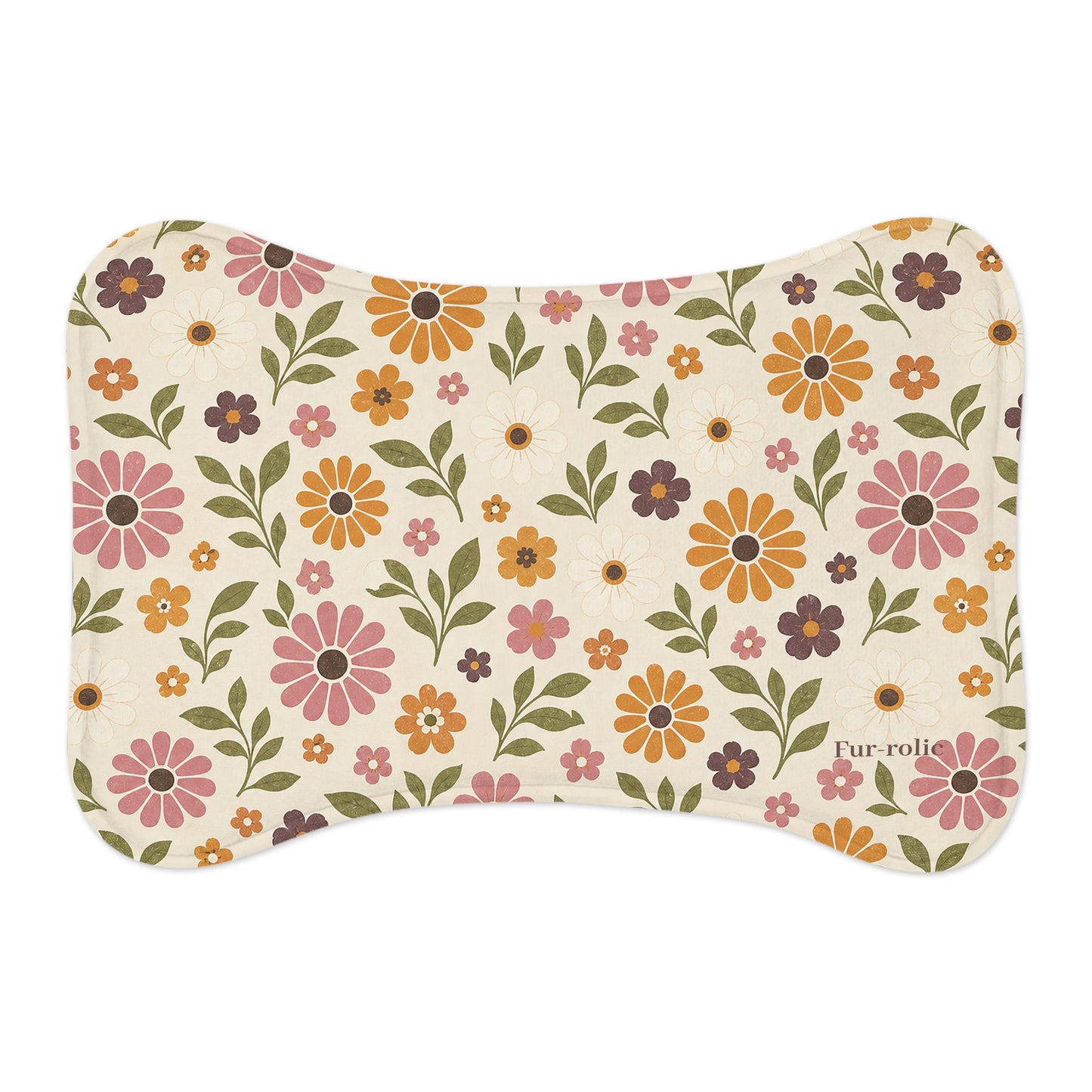 Floral Retro Dog Bone Feeding Mat — Non-Slip Pet Bowl Placemat