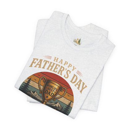 Father's Day Tee — "World's Best Dad" Trophy Vintage Camping Shirt