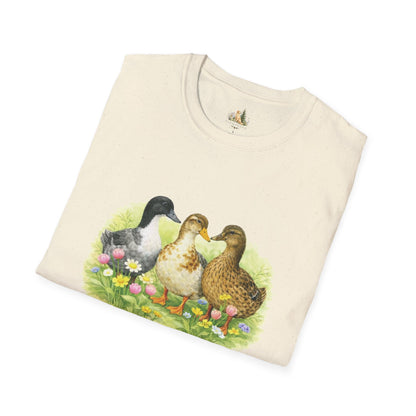 Unisex Spring Duck Family T-Shirt — Cute Ducklings Floral Vintage Tee (Light Weight, Ultra Soft Tee